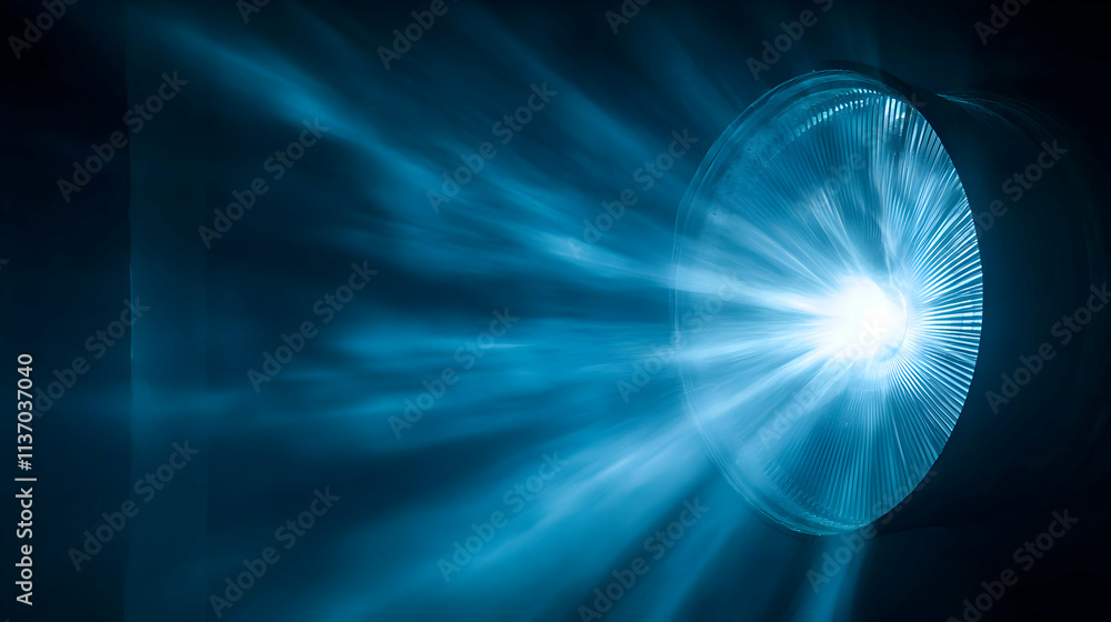 Bright Blue Light Beams Radiate from Fan
