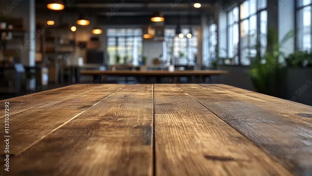 Rustic Wooden Tabletop in a Modern Cafe Rustic Wooden Tabletop in a Modern Cafe