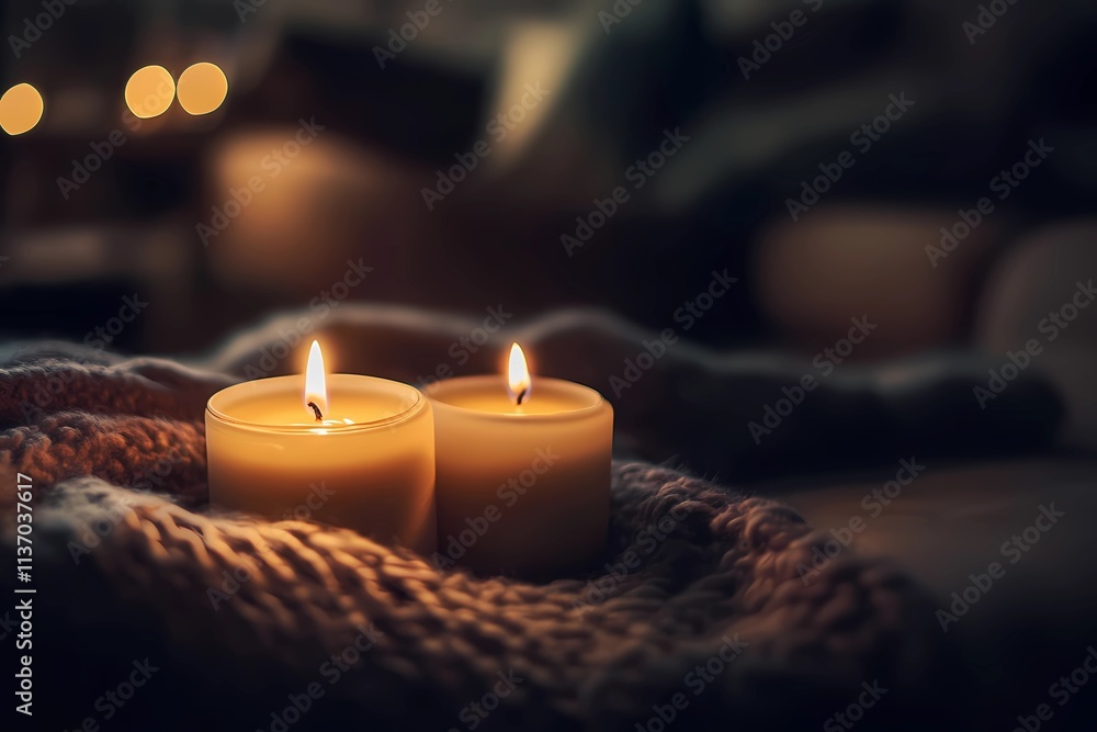 Burning candles, cozy Christmas atmosphere Burning candles, cozy Christmas atmosphere