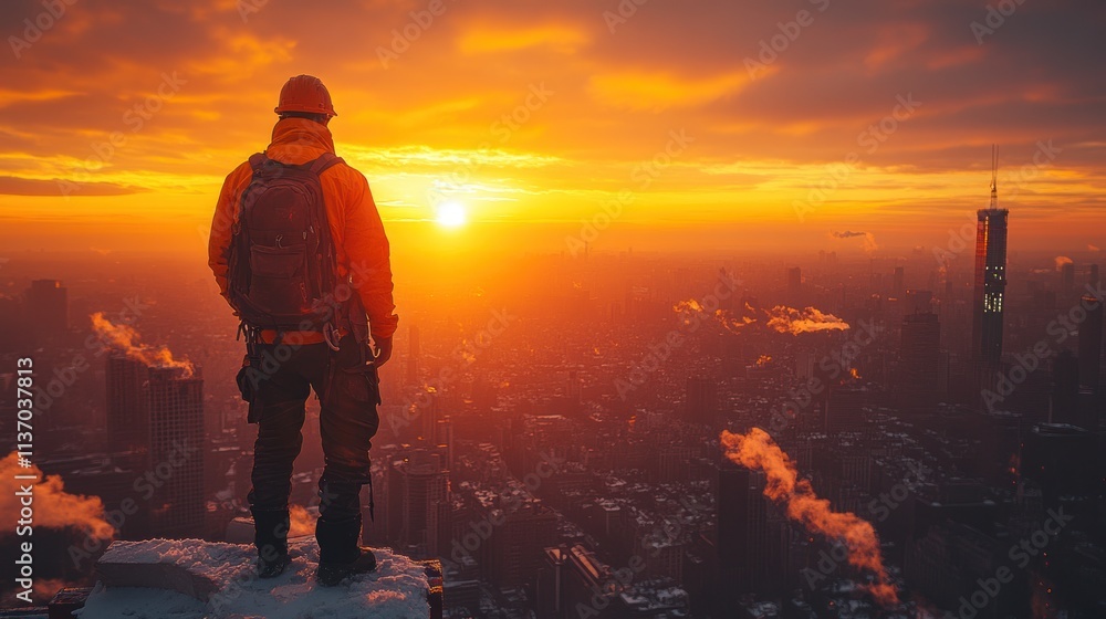 Man on Rooftop at Sunrise Man on Rooftop at Sunrise