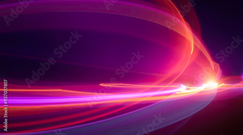 Dynamic wallpaper featuring glowing light trails in shades of purple and gold, creating a luminous aura with blurred lines and a sense of movement. Energy and action, perfect for backgrounds, digital 