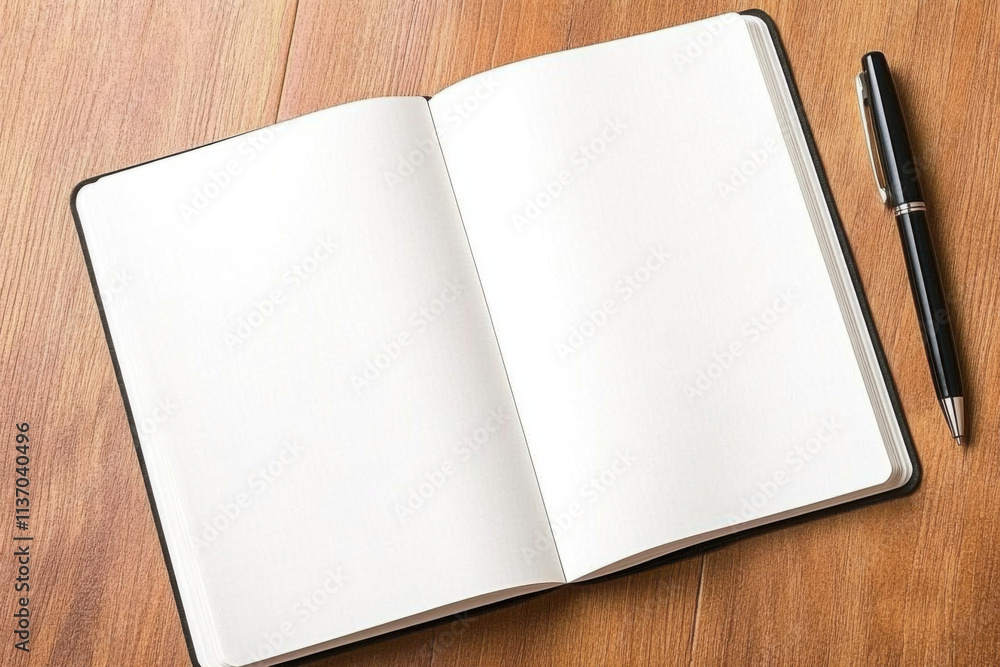 open notebook with pure white blank pages and pen beside it, inviting creativity and ideas open notebook with pure white blank pages and pen beside it, inviting creativity and ideas