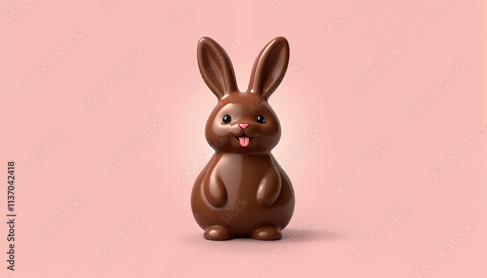Obraz premium Playful chocolate bunny figurine with a cheeky expression against a pastel pink background