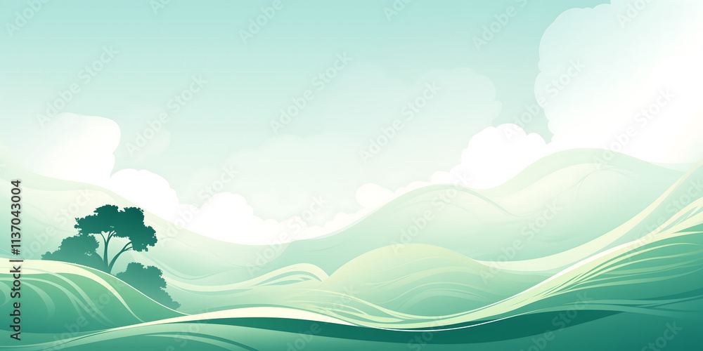 Spring green landscape with meadow and tree Spring green landscape with meadow and tree