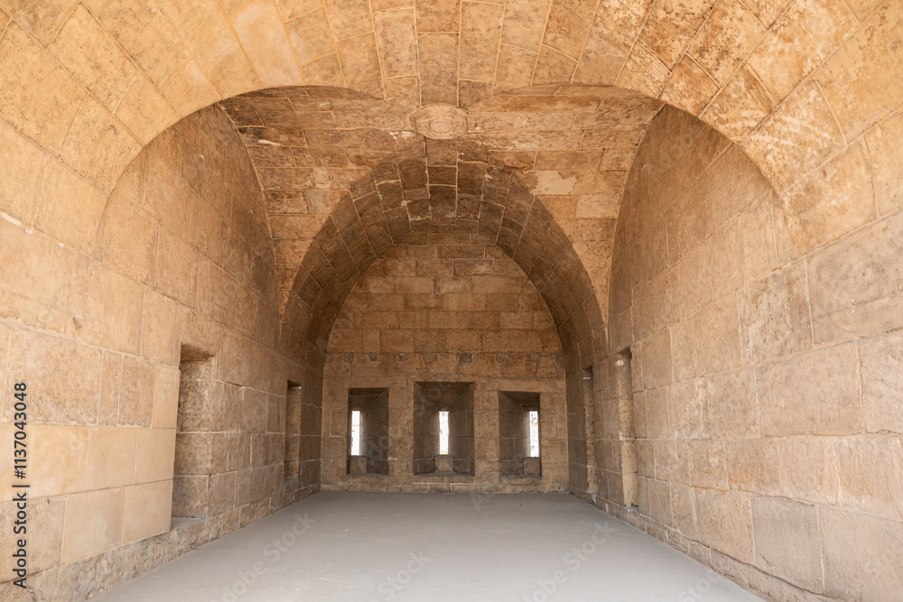 Naklejka premium Symmetrical Stone Archway and Wall Structure from the historical wall in Old Cairo