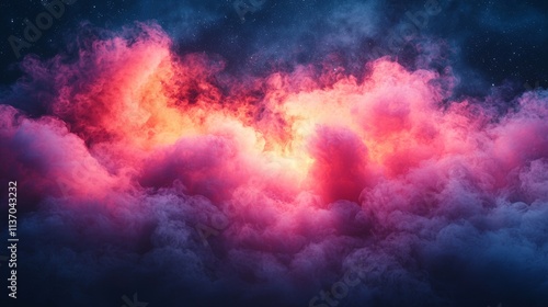 Vivid pink and purple clouds glowing in a dramatic sky photo