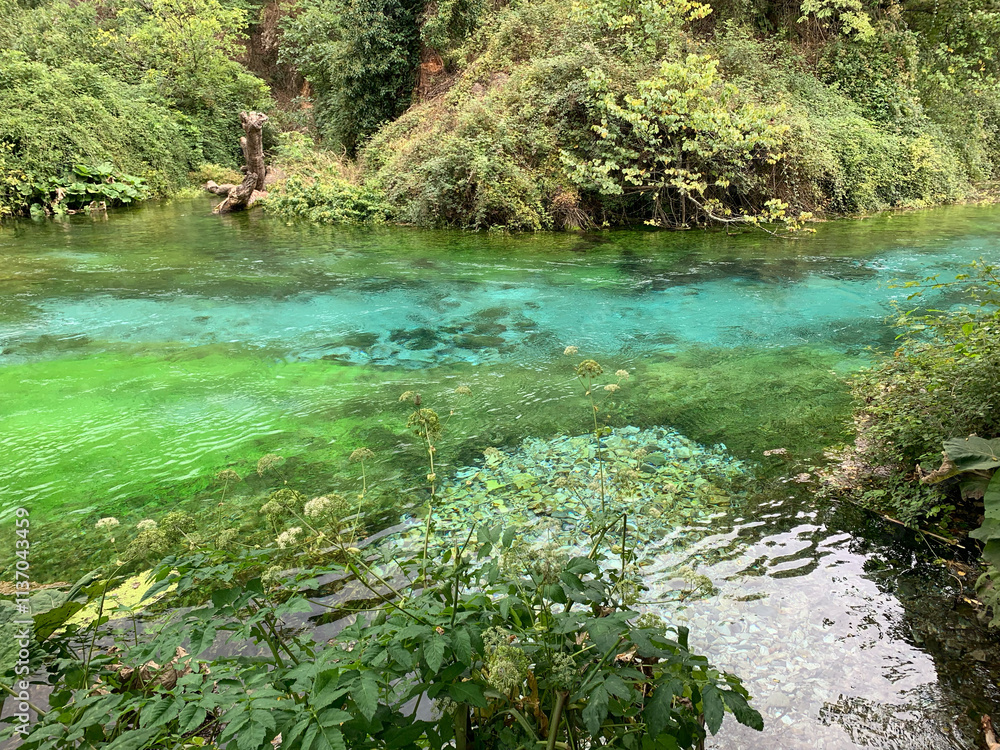 Naklejka premium Beautiful turquoise water of The Blue Eye Syri i Kalter Lake Albania