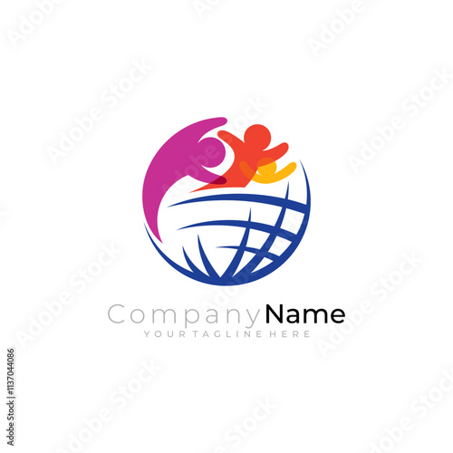 Globe logo and people care design unity, simple logos