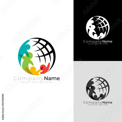 Earth logo and family care design community, association icon