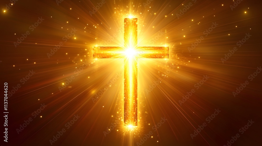 Glowing Golden Cross Radiating Light and Brilliance Glowing Golden Cross Radiating Light and Brilliance
