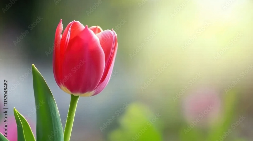 Beautiful Single Red Tulip with Soft Background Light Beautiful Single Red Tulip with Soft Background Light