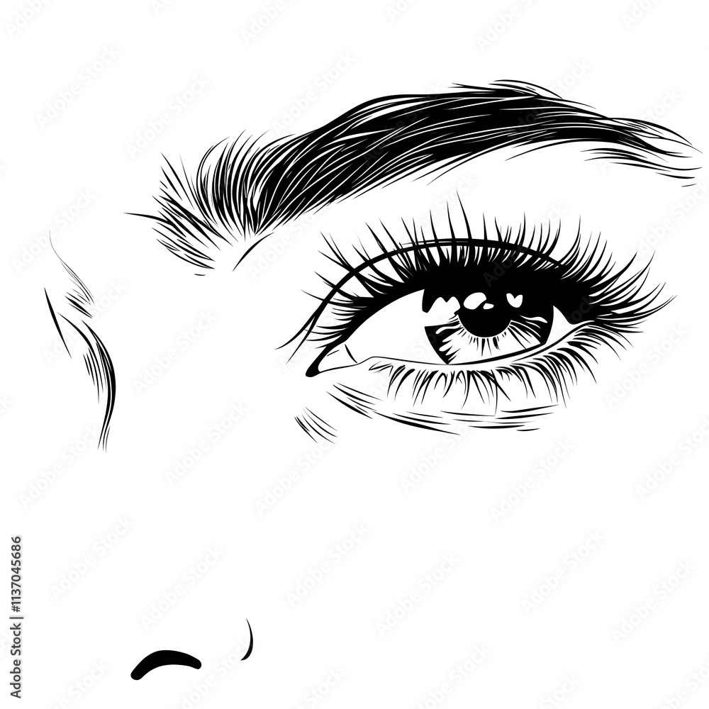 Fototapeta premium A coloring page depicting beautiful, happy eyes on a beautiful woman.