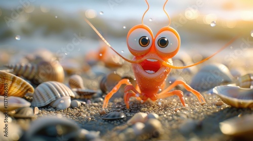 A Cheerful Shrimp on the Beach photo