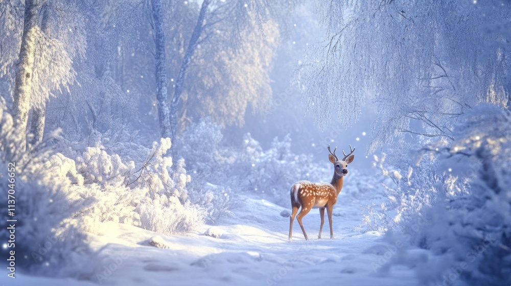 a deer lost in a very beautiful snowy forest a deer lost in a very beautiful snowy forest