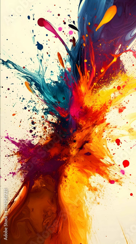 artistic expression sparks of ink and colors over relatively sparse background photo