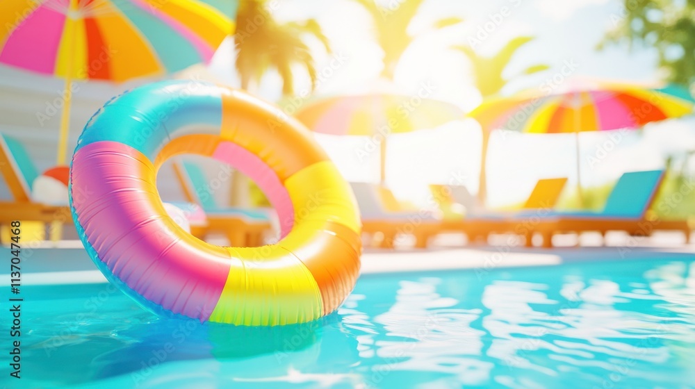 Colorful Inflatable Ring Floating in a Pool Colorful Inflatable Ring Floating in a Pool