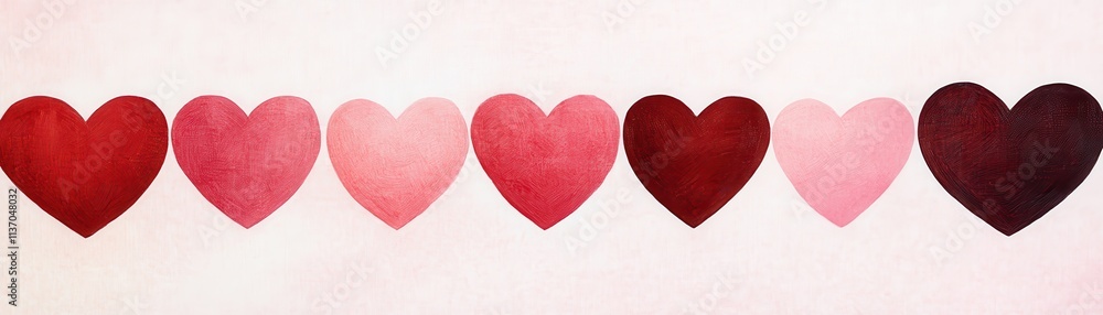 Colorful heart shapes showcasing various shades of red and pink for love and connection. Colorful heart shapes showcasing various shades of red and pink for love and connection.