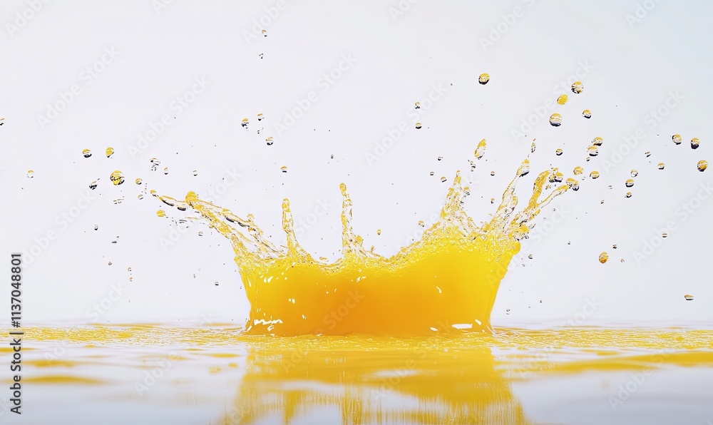 Vibrant orange liquid splash against a white background, creating a crown-like shape with droplets and reflections. Vibrant orange liquid splash against a white background, creating a crown-like shape with droplets and reflections.