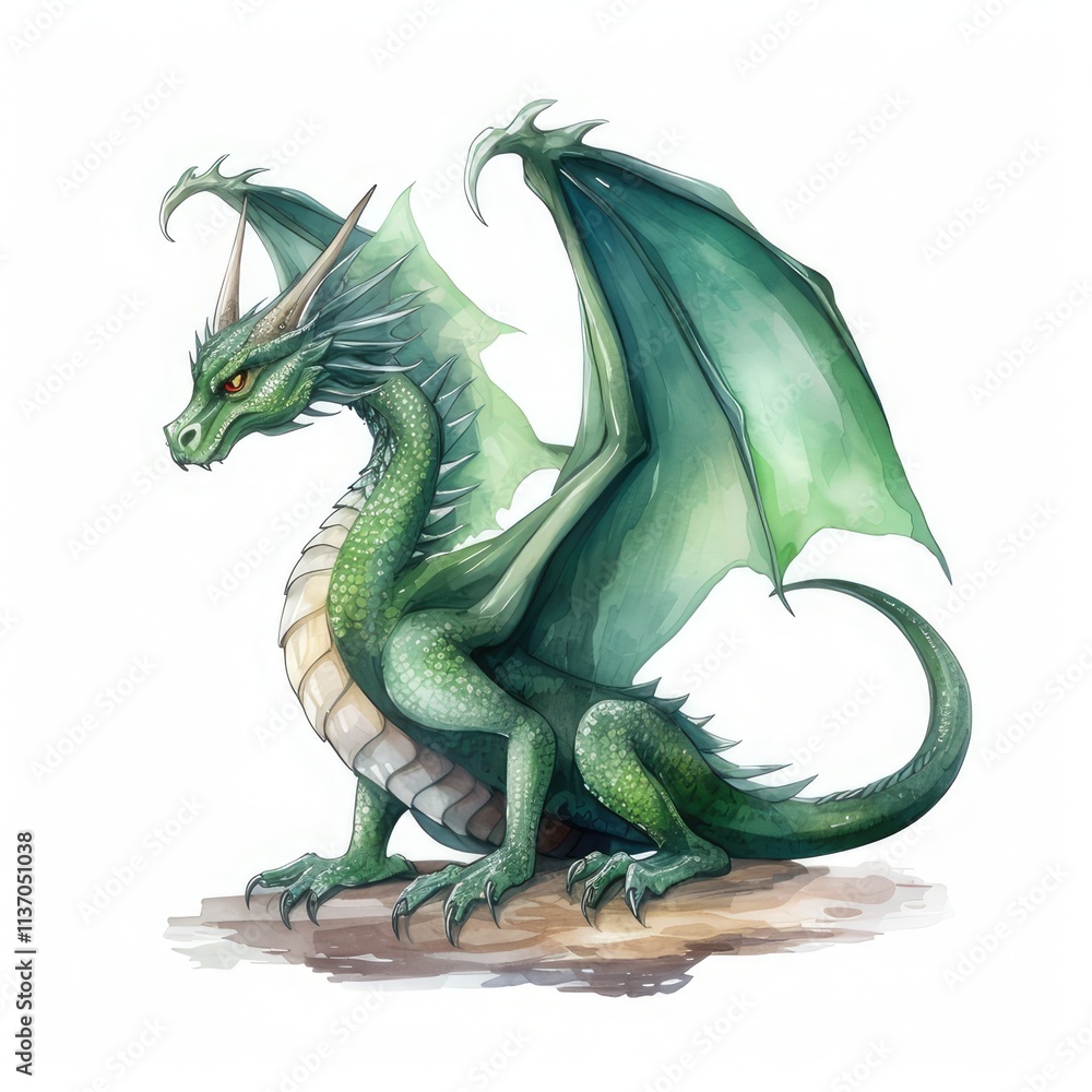 Fototapeta premium green dragon on white