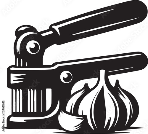 Garlic Press Silhouette line art vector illustration on white background