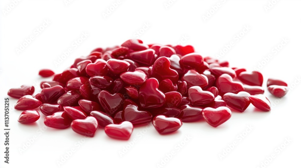 A handful of bright red hearts falling in a romantic cascade, perfect for Valentine themes, on a white background A handful of bright red hearts falling in a romantic cascade, perfect for Valentine themes, on a white background