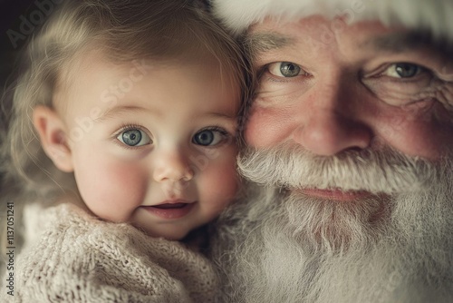 Noel advertising artwork snapshot for flyer and web use. Joyful christmas, Ñute baby girl happy with santa claus. Kids christmas santa lap. Christmas ads santa lap. Xmas photo ads. photo