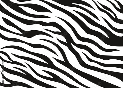 Abstract hand drawn zebra skin stripe pattern. Safari black and white african wildlife animal print