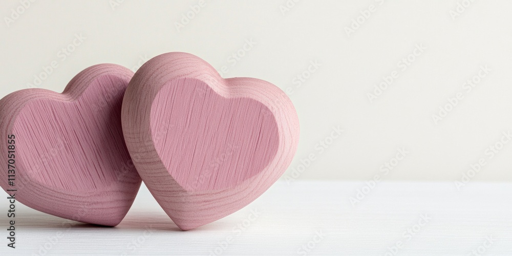 Two beautifully crafted wooden hearts symbolize love and connection on Valentines Day, evoking deep emotions of romance and affection against a minimalist backdrop that enhances their beauty Two beautifully crafted wooden hearts symbolize love and connection on Valentines Day, evoking deep emotions of romance and affection against a minimalist backdrop that enhances their beauty