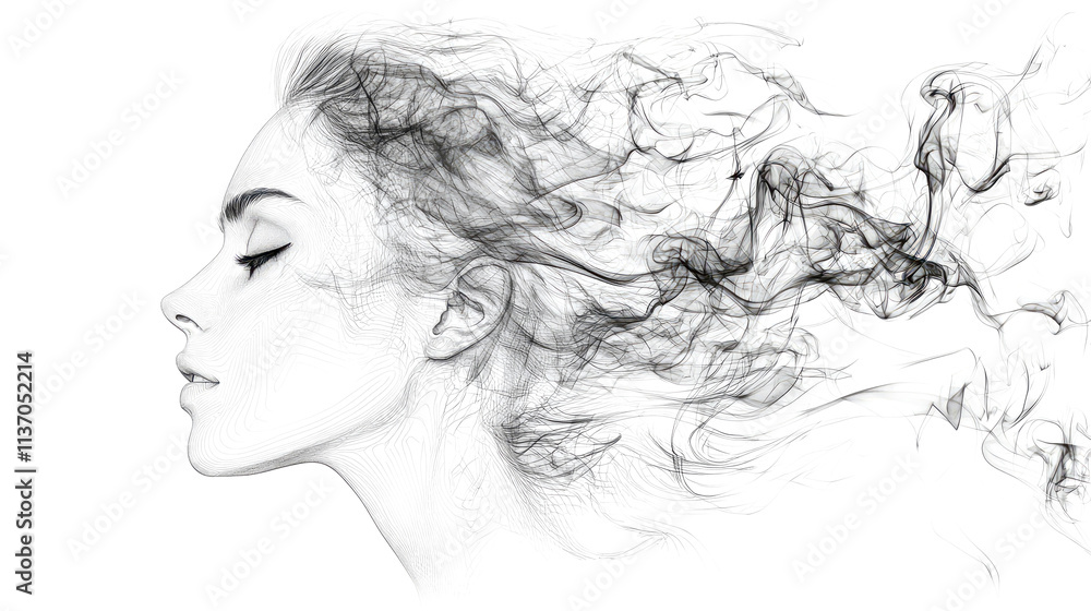 Woman's face with flowing hair. Woman's face with flowing hair.
