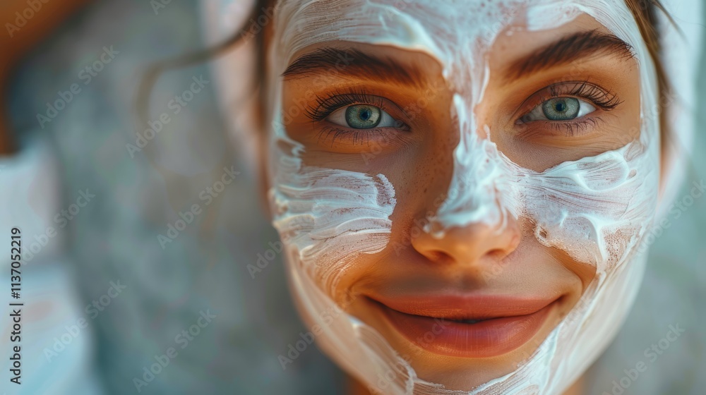 Portrait of a woman enjoying her glowing skin and spa treatment, highlighting wellness, facial care, and the benefits of cosmetic and collagen masks Portrait of a woman enjoying her glowing skin and spa treatment, highlighting wellness, facial care, and the benefits of cosmetic and collagen masks