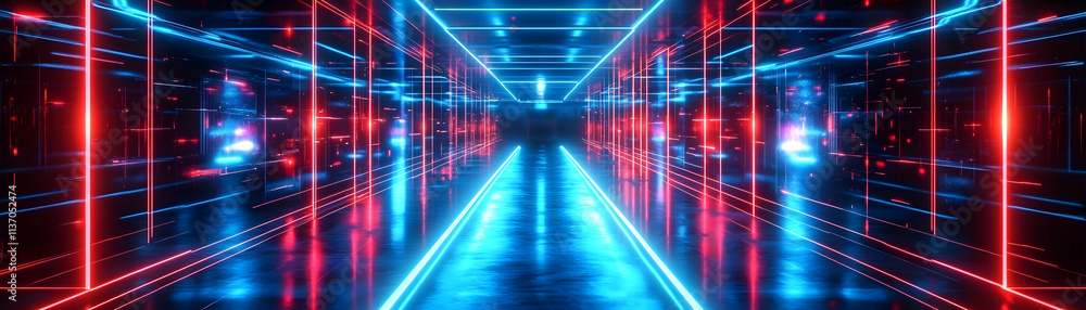 Neon Corridor. Abstract Red & Blue Glowing Lines Neon Corridor. Abstract Red & Blue Glowing Lines