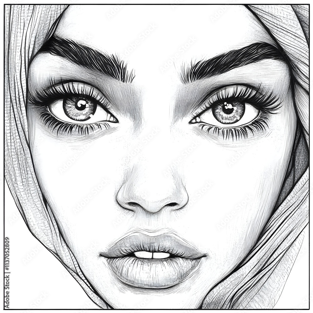 Fototapeta premium A coloring page featuring a beautiful woman's eyes.