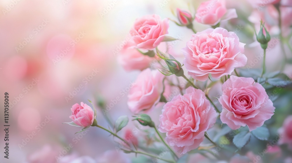 Beautiful soft pink roses bloom in a delicate, dreamy garden setting. The pastel tones and soft focus evoke a sense of romance, tranquility, and natural beauty, perfect for floral and nature-themed Beautiful soft pink roses bloom in a delicate, dreamy garden setting. The pastel tones and soft focus evoke a sense of romance, tranquility, and natural beauty, perfect for floral and nature-themed