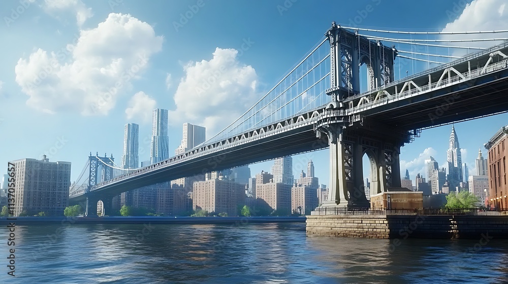 Fototapeta premium Manhattan Bridge and New York City Skyline on a Sunny Day