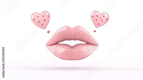 Whispering lips with heart speech bubble, Valentine's secret theme, minimal vector design, white background photo