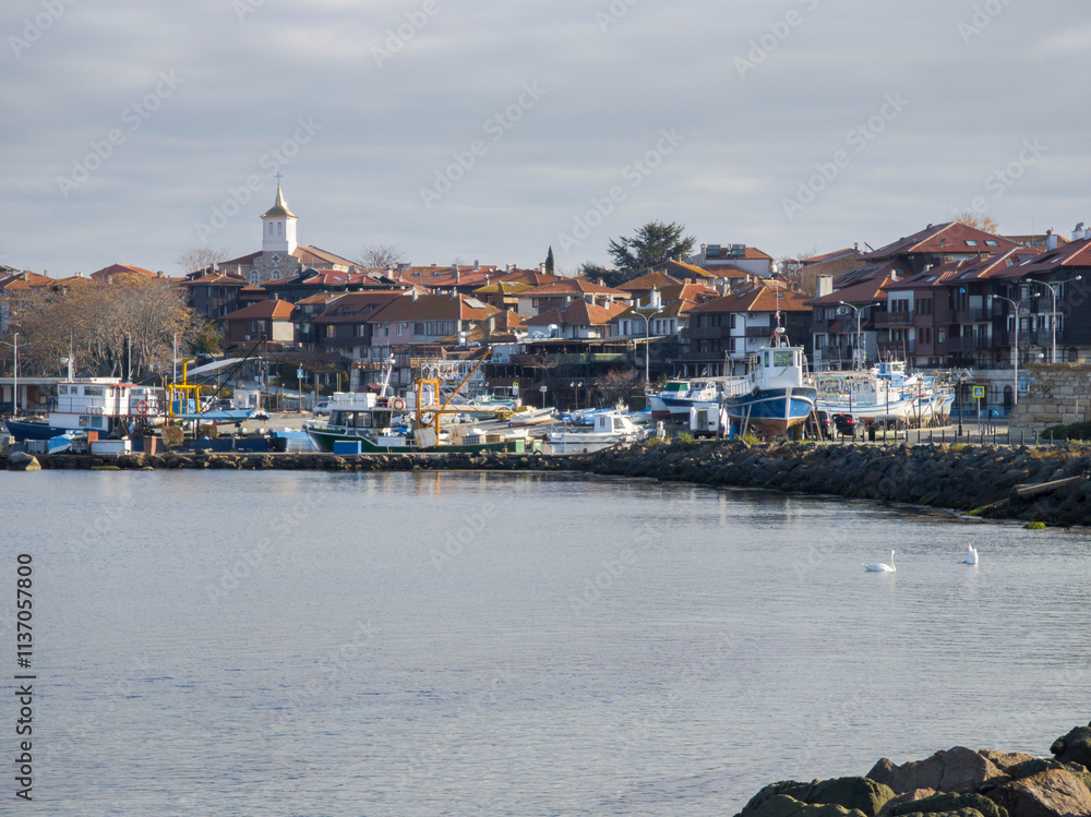 Obraz premium Panorama from Coastal street of old town of Nessebar, Bulgaria