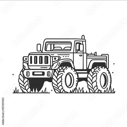 Coloring cover for kids style of coloring book a lineal icon depicting A drawing of a toy monster truck on white background vector illustration by flaticon and dribbl photo