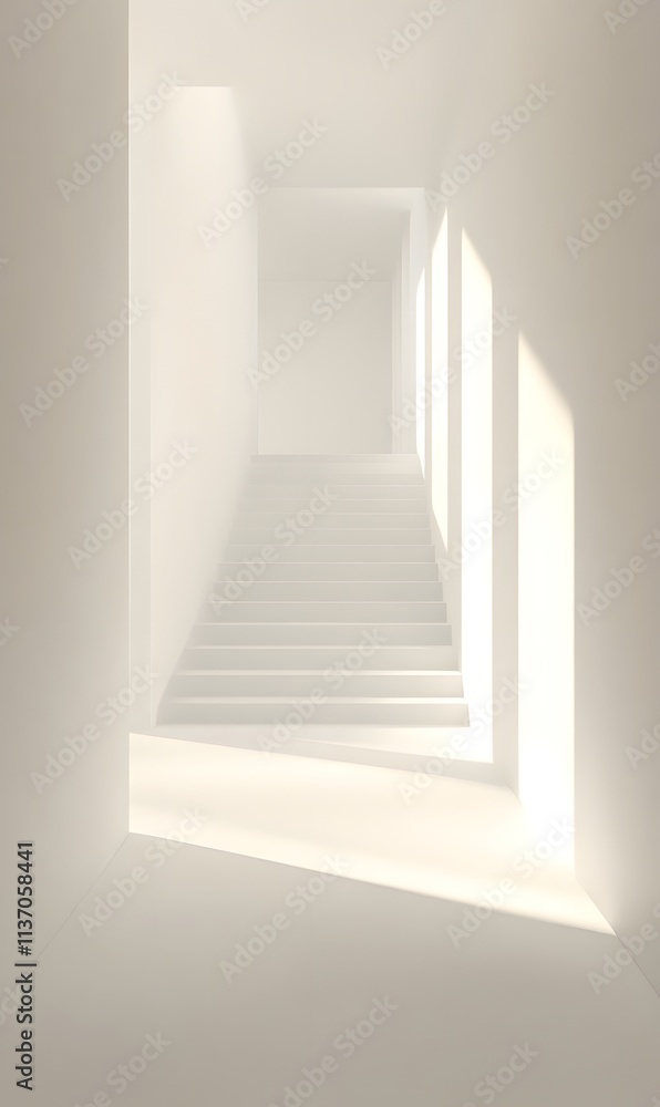 Fototapeta premium stairway to the light, white Corridor background,,generation AI