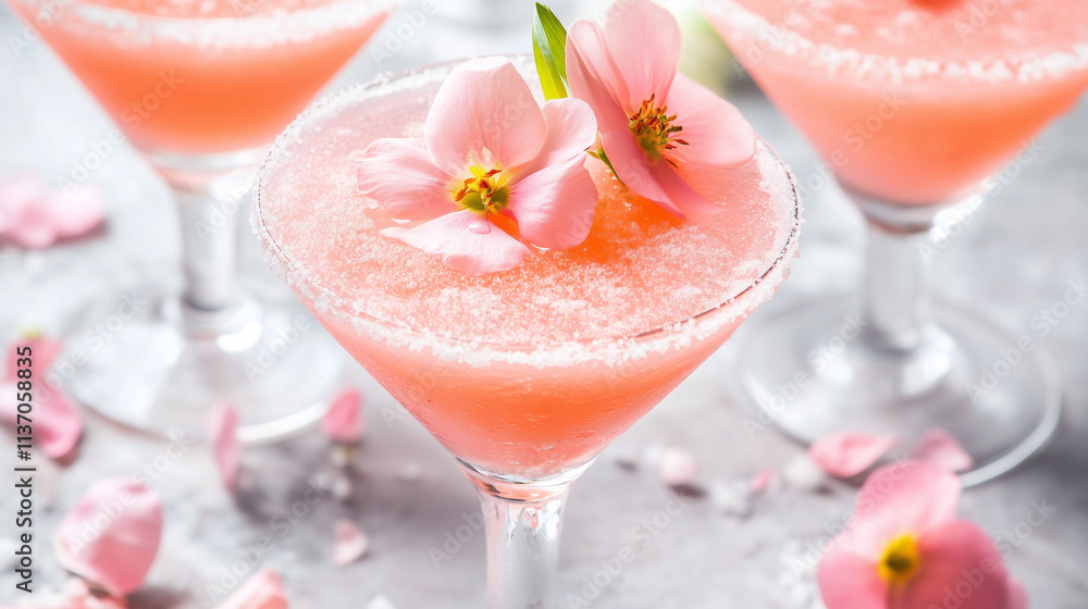 Pink-orange cocktail with sliced citrus in glass, aesthetic drink Pink-orange cocktail with sliced citrus in glass, aesthetic drink