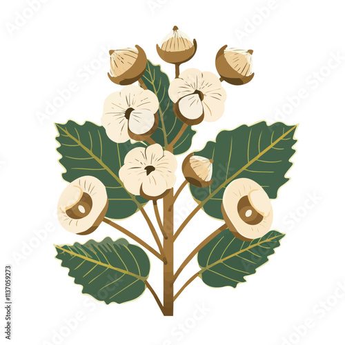 Flat vector hazelnut tree, isolated on a white background.

