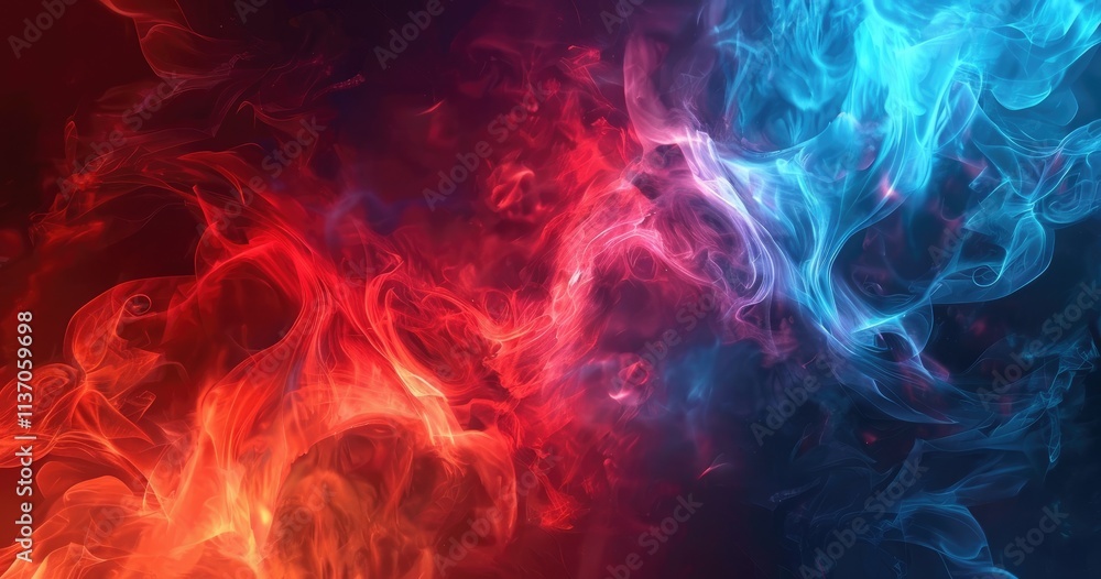 Abstract swirling patterns of red and blue smoke create a dynamic visual effect. Abstract swirling patterns of red and blue smoke create a dynamic visual effect.