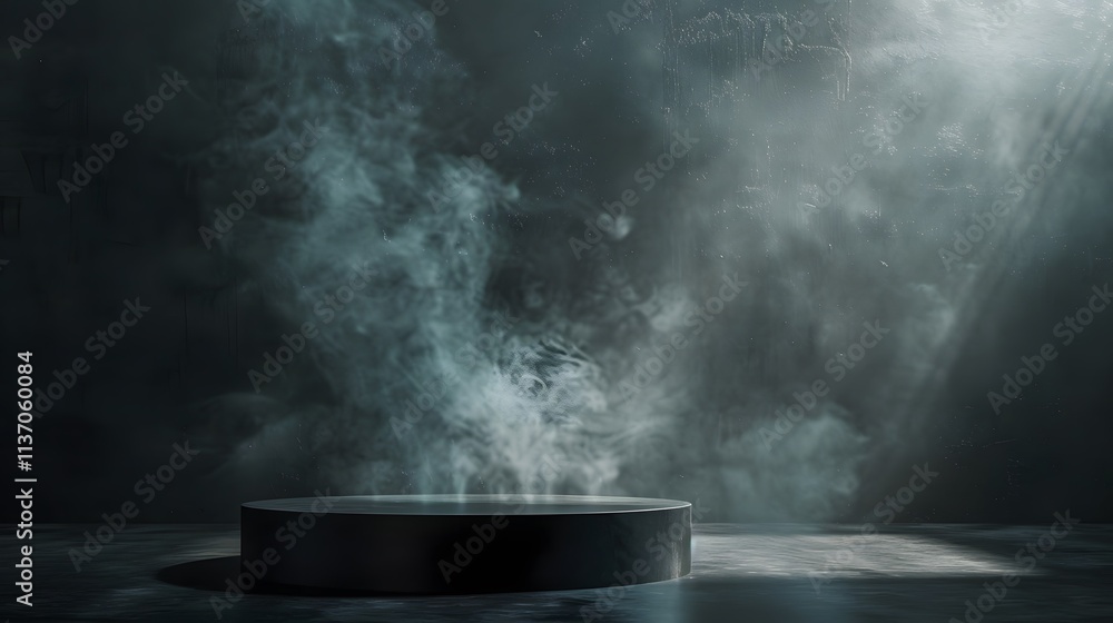 Dark Studio Setting with Smoke and Circular Pedestal Dark Studio Setting with Smoke and Circular Pedestal