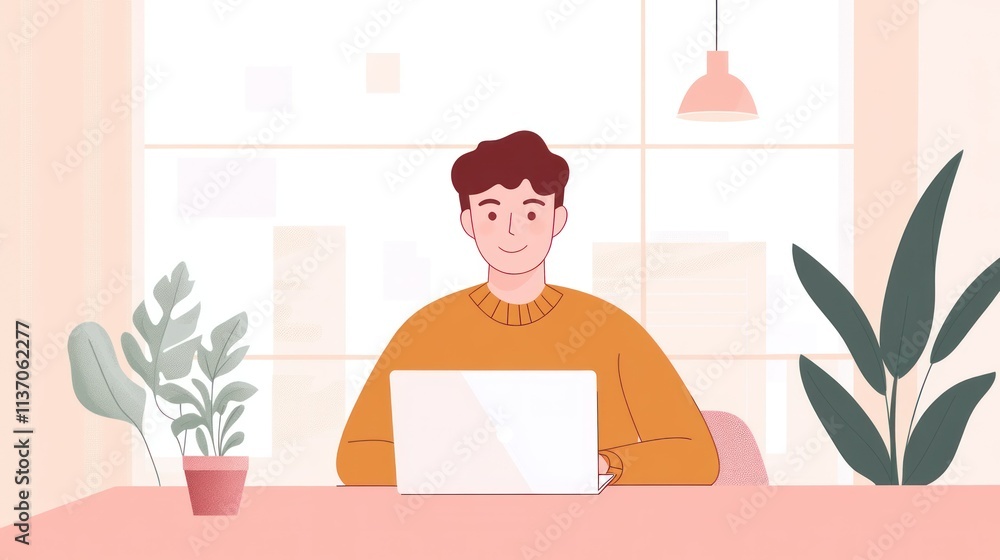 Fototapeta premium Happy man working on laptop at home office.