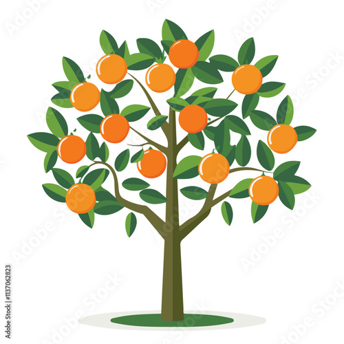 Flat vector orange tree, minimalist design, isolated on a white background.

