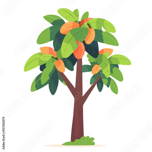 Flat vector papaya tree, minimalist design, isolated on a white background.

