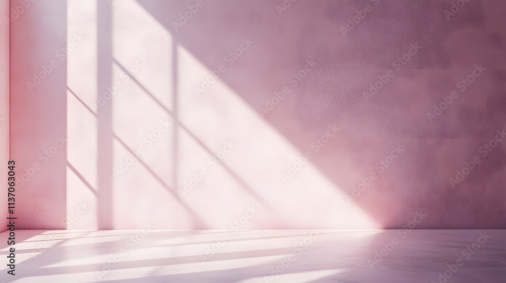 Fototapeta premium Pink Room Corner Illuminated by Sunlight Window Shadows