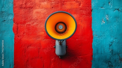 Vibrant Megaphone Against a Bold Colorful Wall Display photo