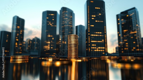 Tall buildings and coins are the same height 