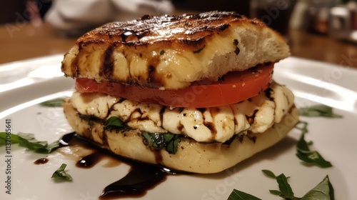 Grilled Cheese Sandwich with Tomato and Balsamic Reduction Sauce