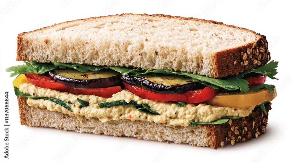 Fresh Vegetable Sandwich with Whole Grain Bread and Hummus Spread Fresh Vegetable Sandwich with Whole Grain Bread and Hummus Spread